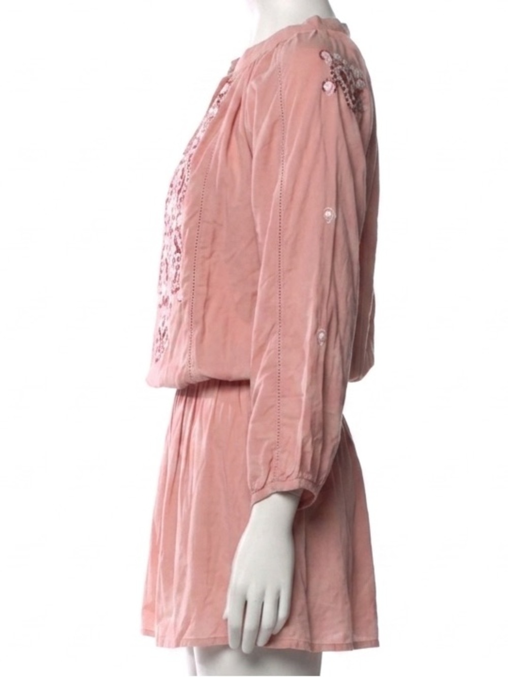 Nordstrom MELISSA ODABASH Nadja Embroidered Kaftan Mini Dress salmon pink $285 - Picture 4 of 8